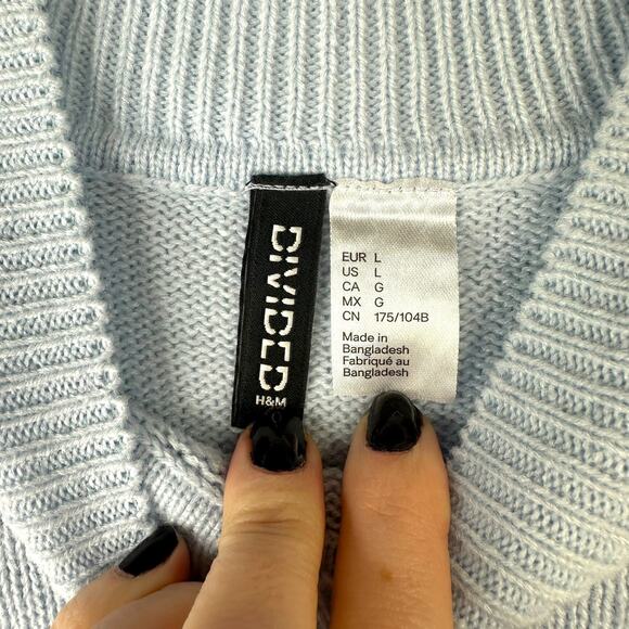H&M Divided Jumper Light Blue Soft Knit Mock Neck Dropped Shoulder Sweater Large - Picture 3 of 5